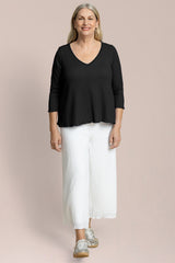 Pop V-Neck Top, 3/4 Slv