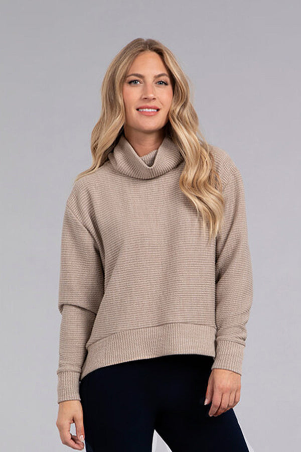 Turtle Neck High Low Rib Sweater | Camel