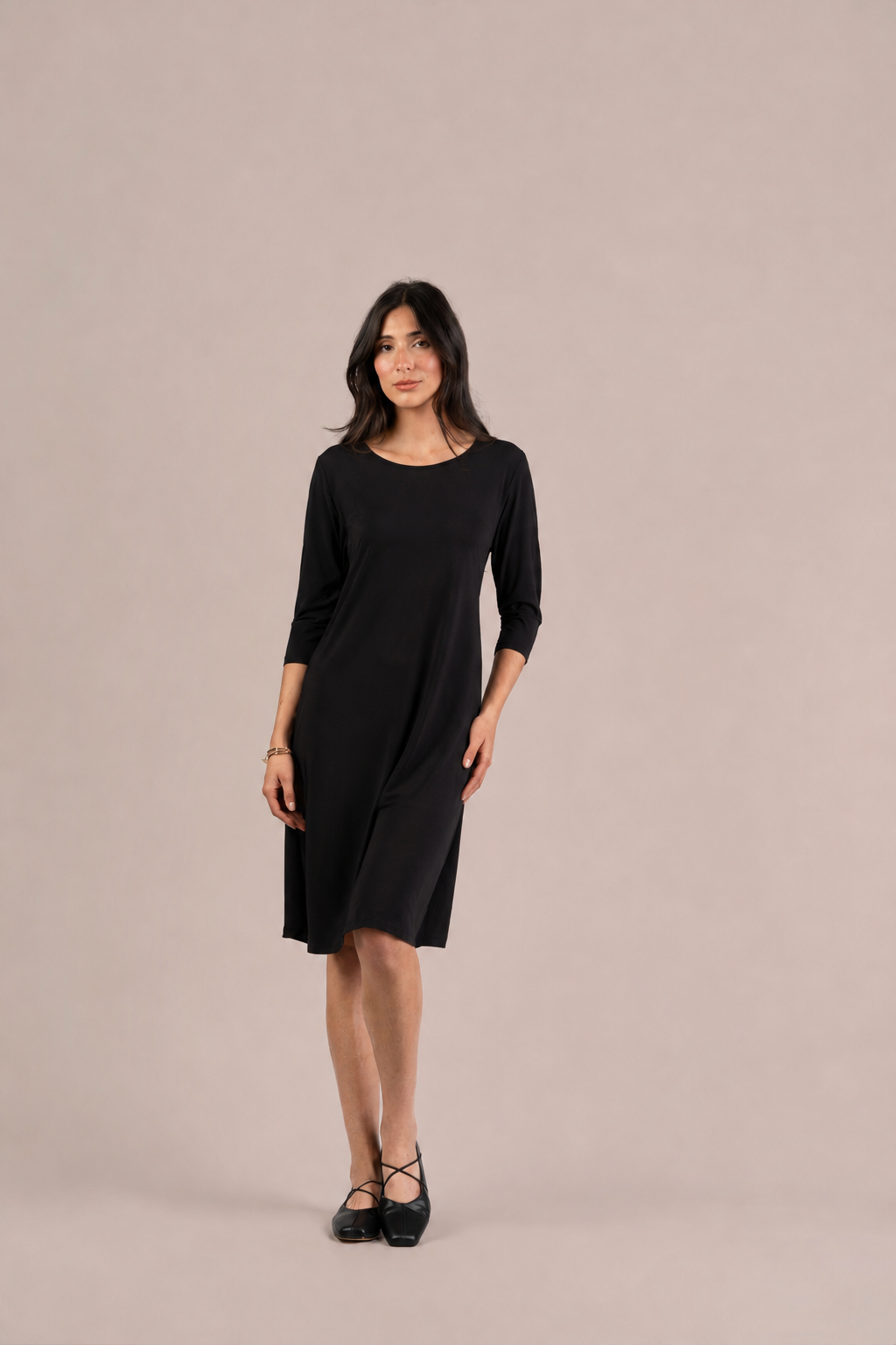 Go To Trapeze Dress 3/4 Sleeve
