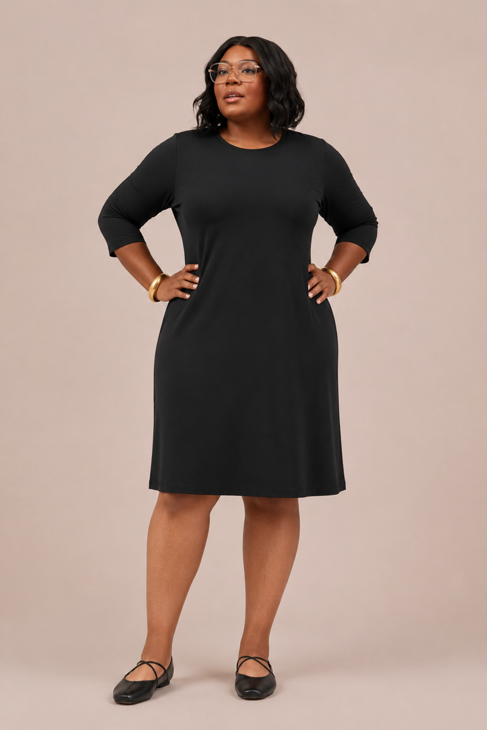 Go To Trapeze Dress 3/4 Sleeve - Plus