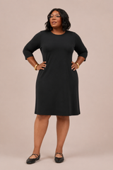 Go To Trapeze Dress 3/4 Sleeve - Plus