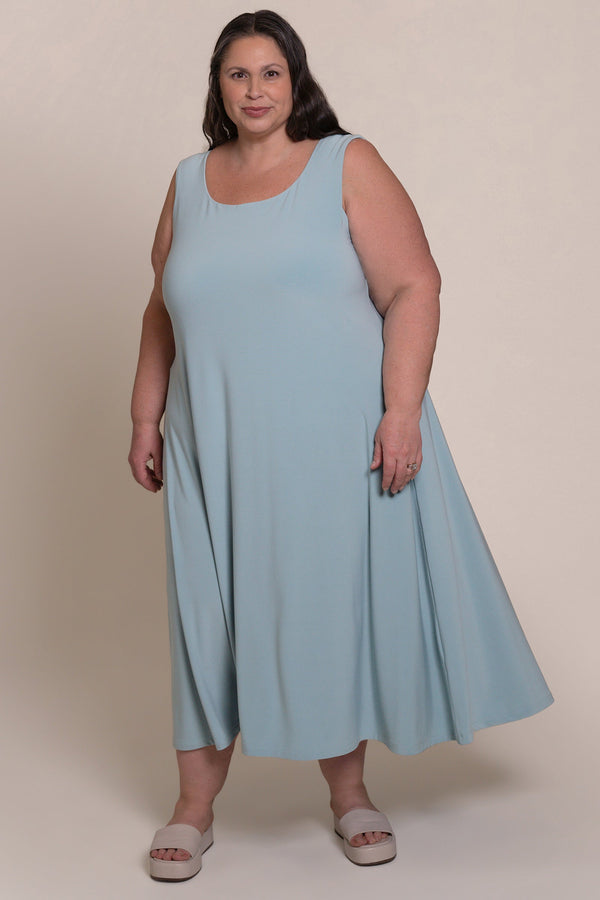 Square Neck Fit n Flare Dress Plus | Stone Blue