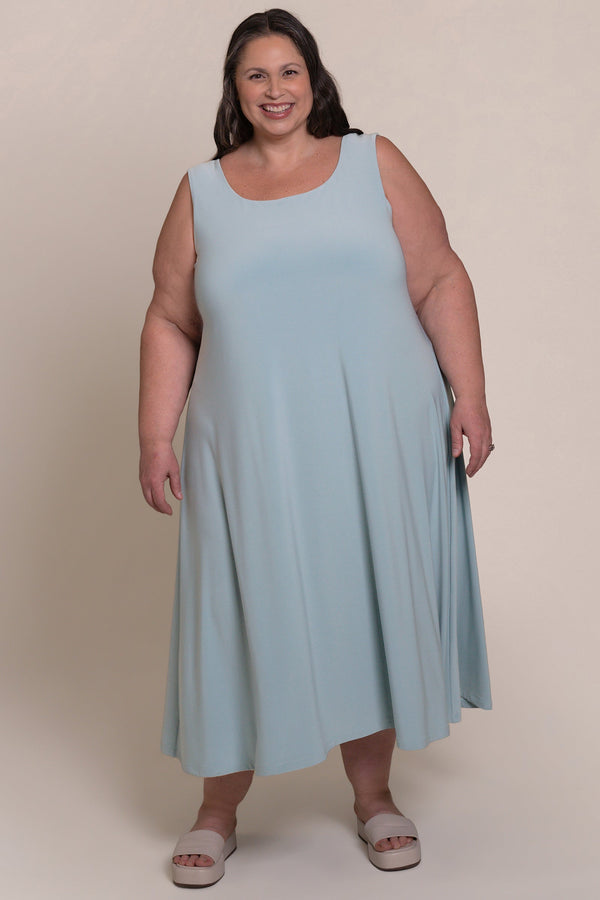 Square Neck Fit n Flare Dress Plus | Stone Blue