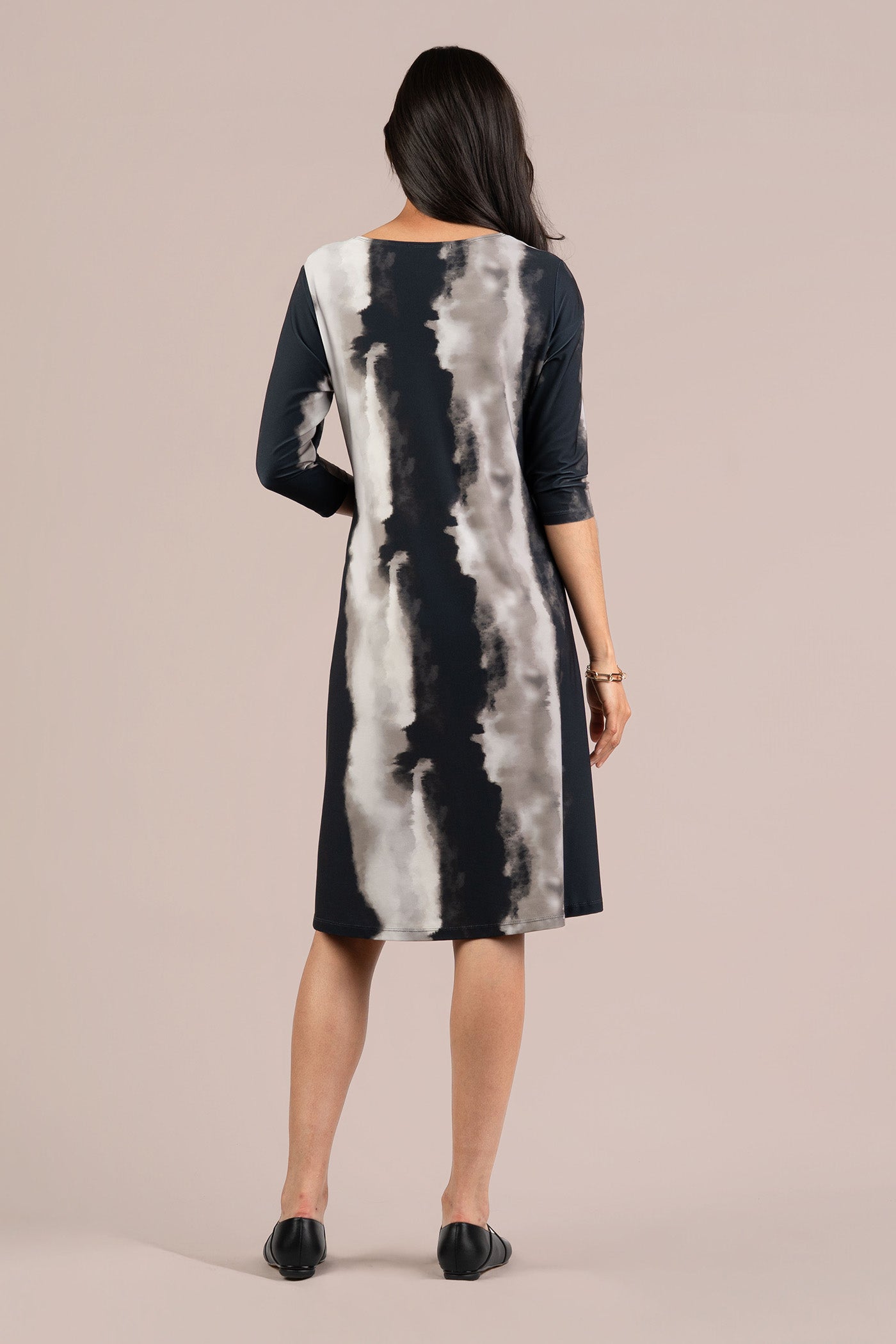 Go To Trapeze Dress Print 3/4 Sleeve