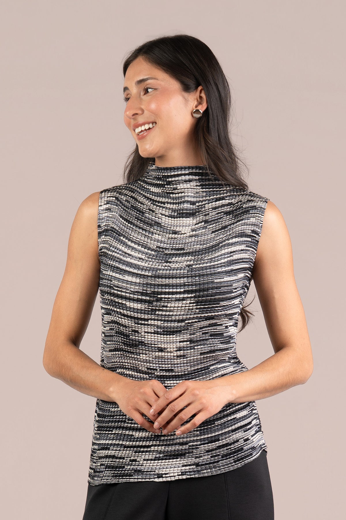 Plisse Mock Neck Tank, Print
