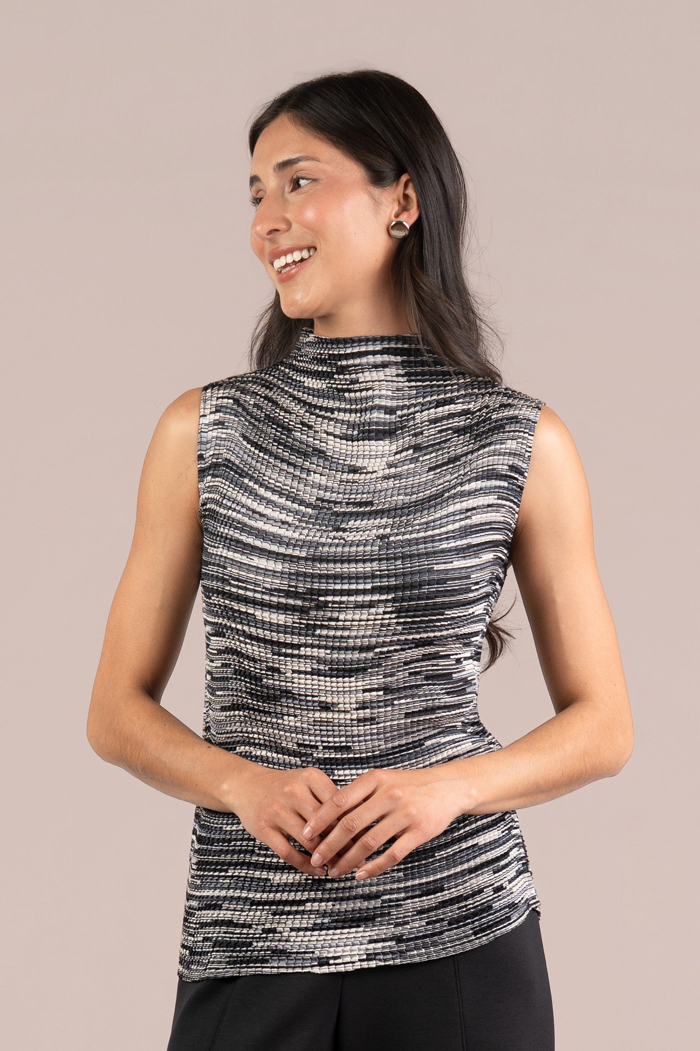 Plisse Mock Neck Tank, Print