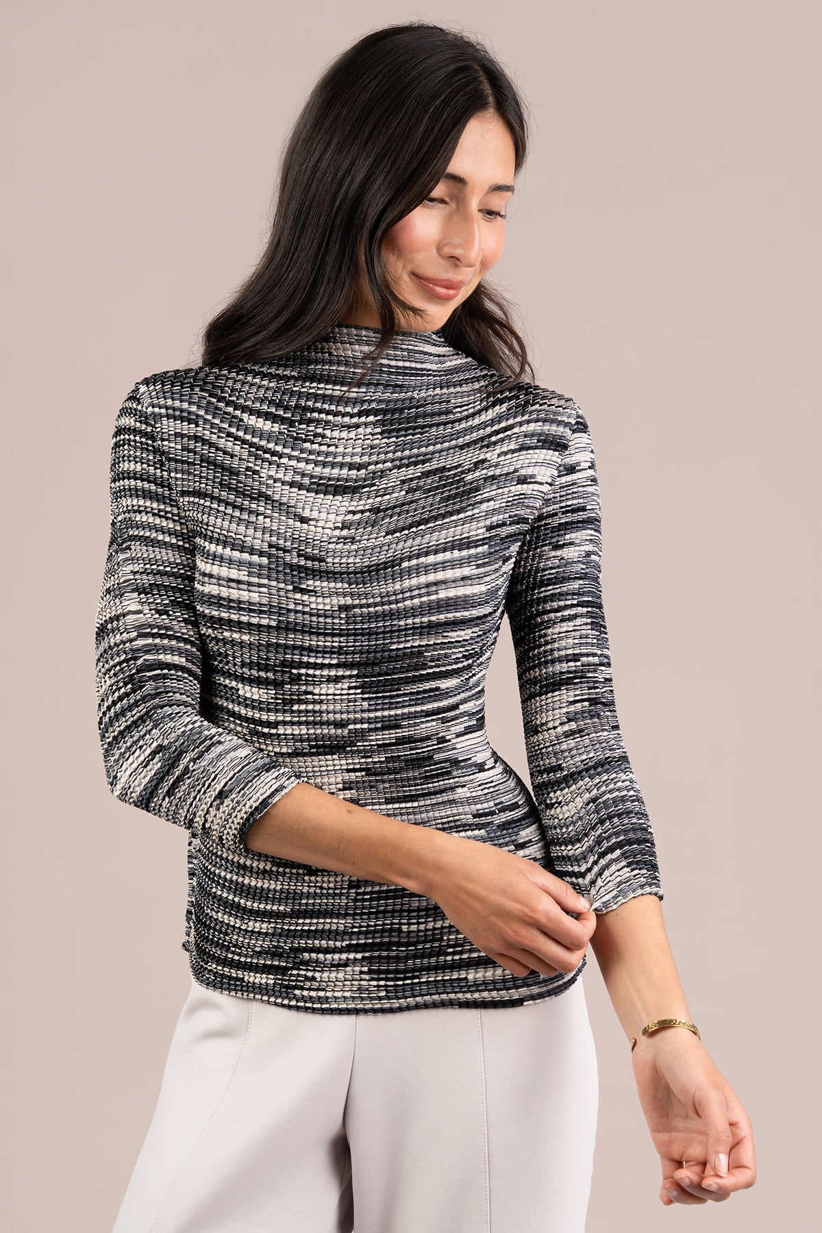 Plisse Mock Neck, Print