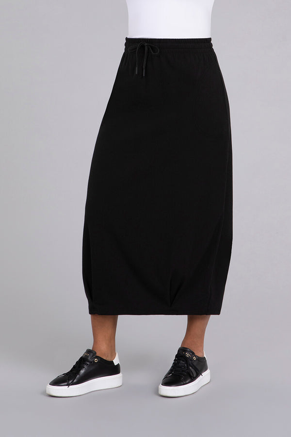Bamboo Fleece Pleat Hem Skirt | Black