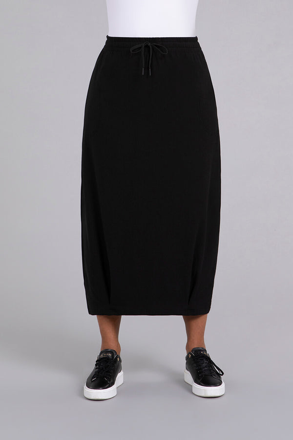Bamboo Fleece Pleat Hem Skirt | Black