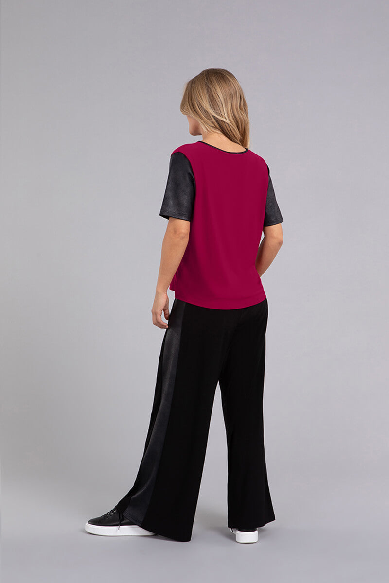 Boxy T with Faux Leather | Magenta | Sympli