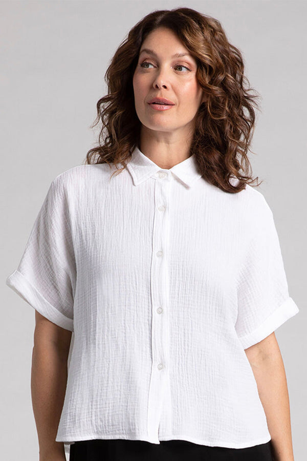 Cotton Gauze Half Sleeve Bolero Shirt | White