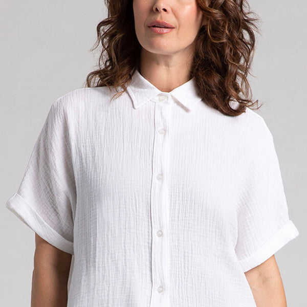 Cotton Gauze Half Sleeve Bolero Shirt, White