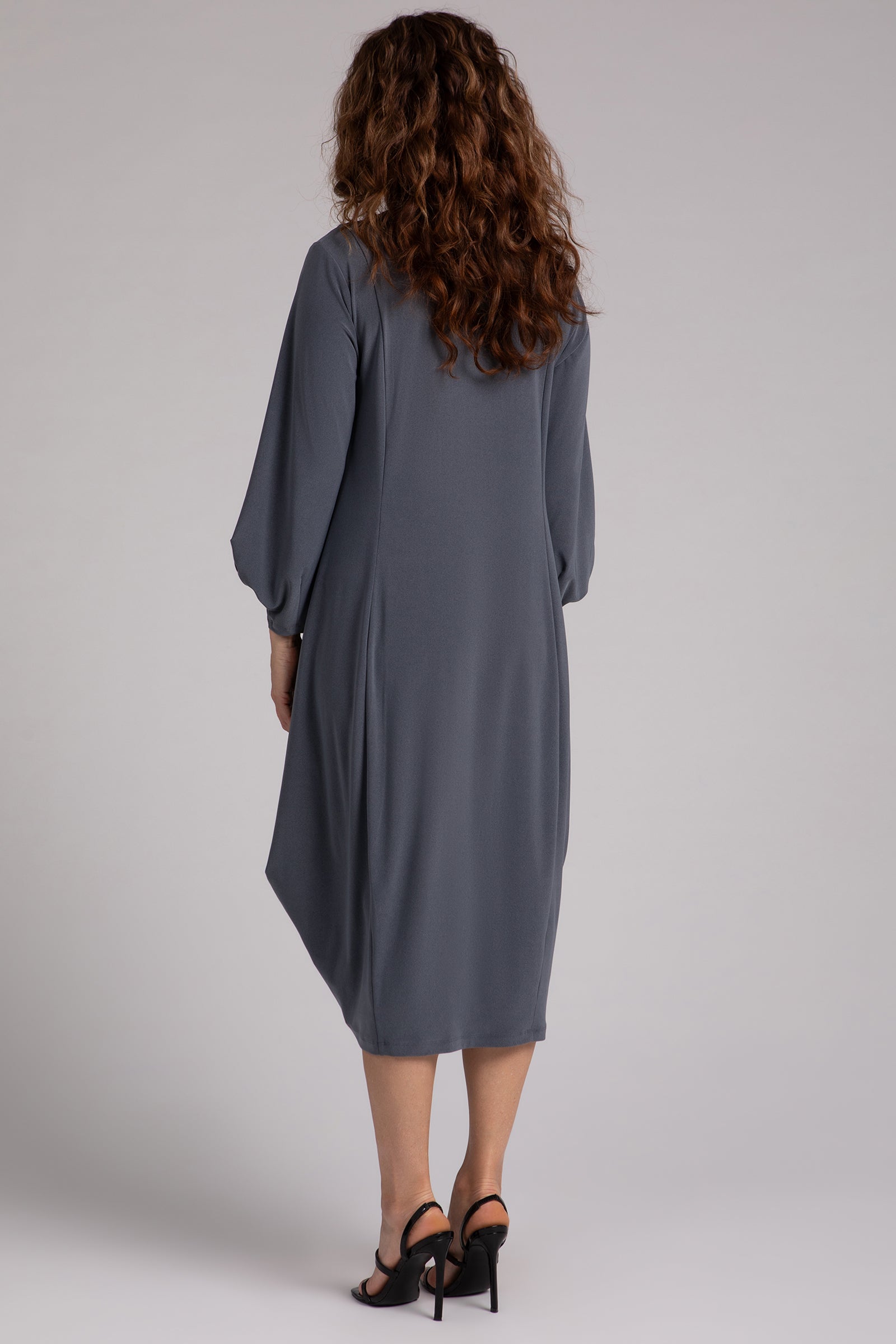 Easy Crew Neck Lantern Dress | Melange Gunmetal | Sympli