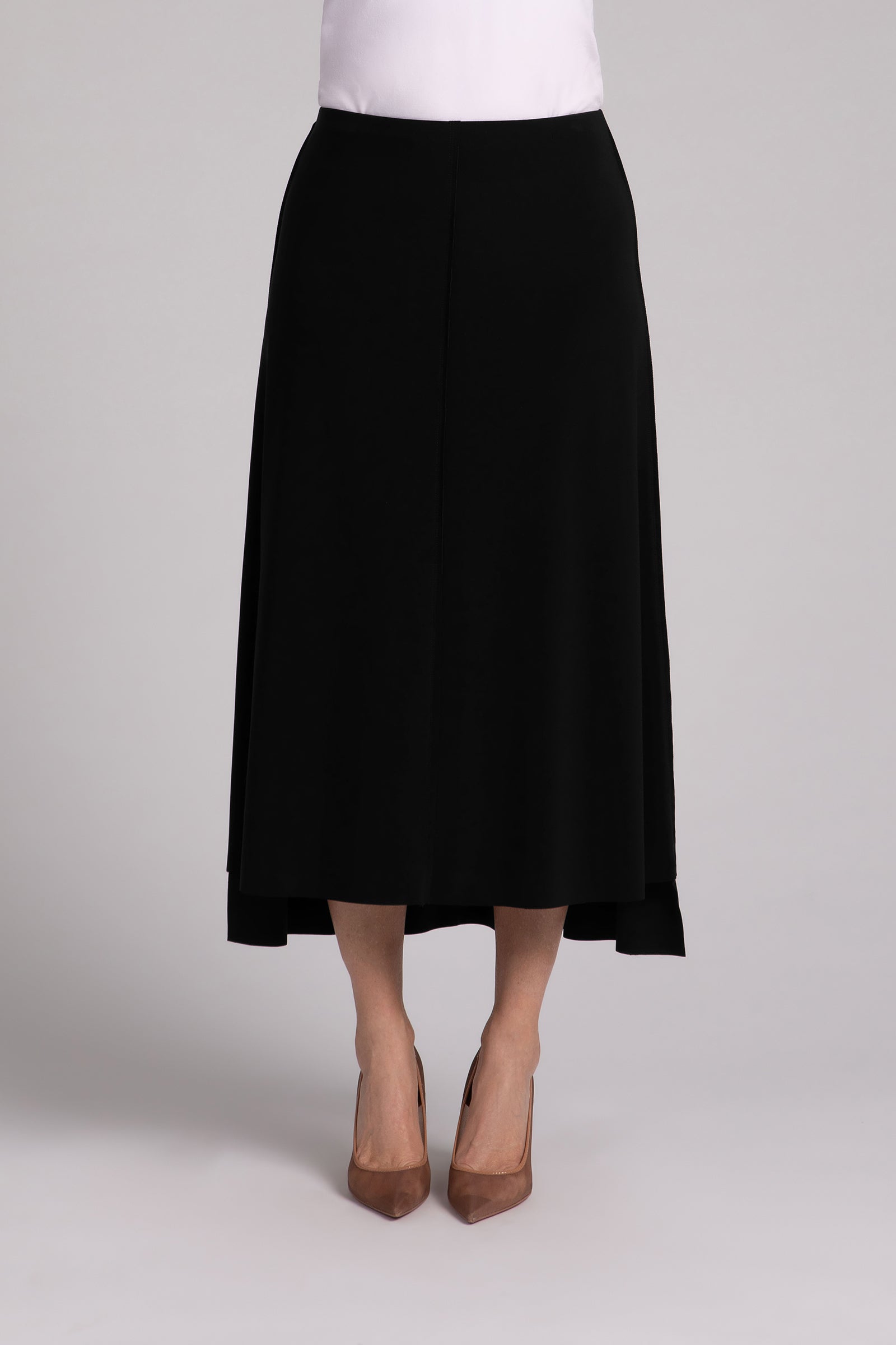 Flounce A-Line Midi Skirt | Black | Sympli 