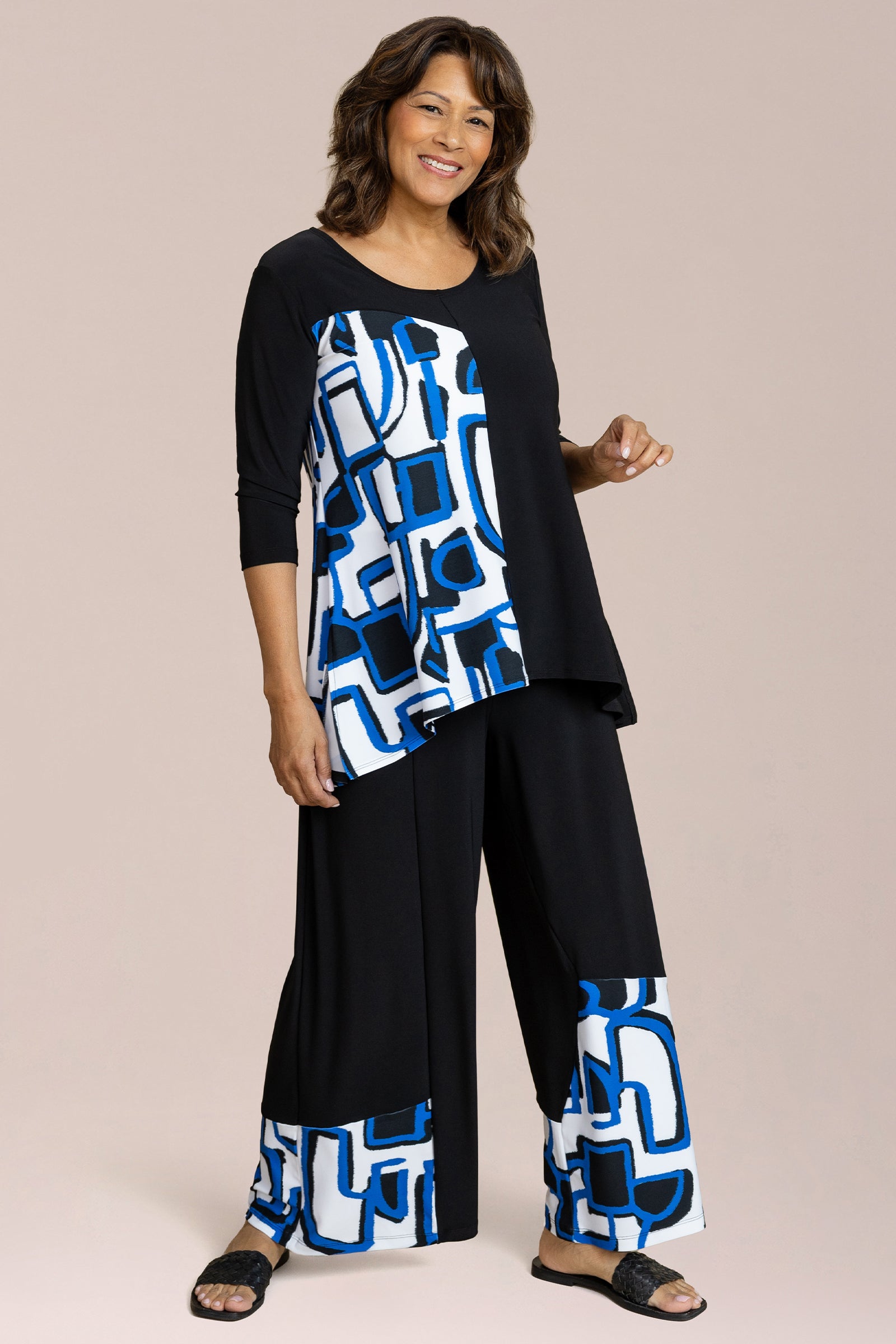 Go To Low Neck T, Blocked Print