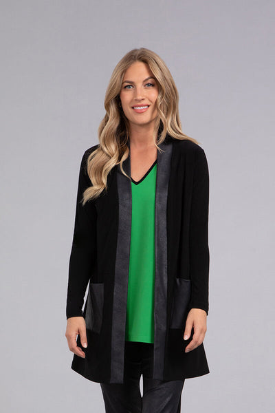 Mix Essential Cardigan with Faux Leather | Black