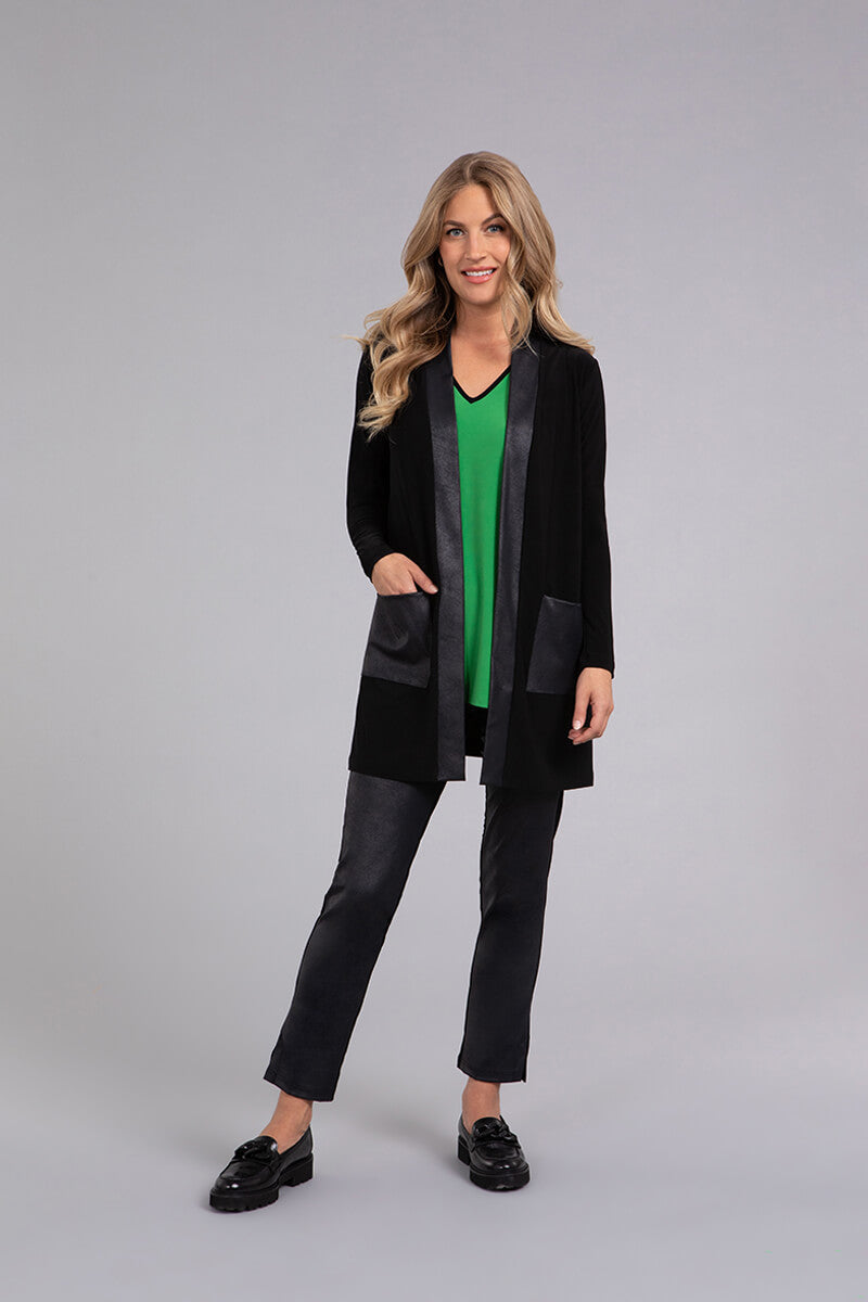 Mix Essential Cardigan with Faux Leather | Black