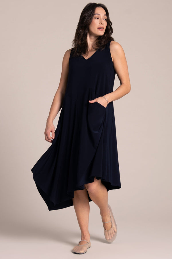 Sleeveless Slant Pocket Dress | Navy