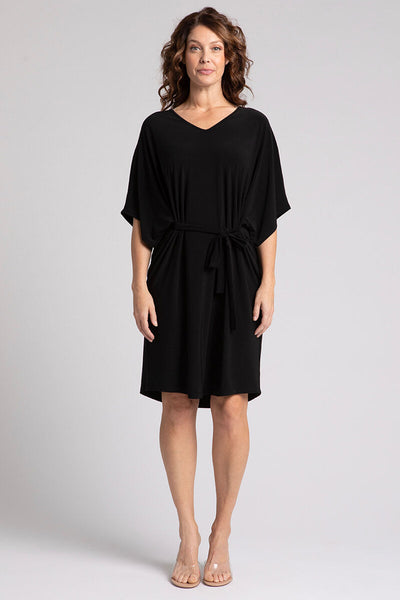 Slouchy V-Neck Dress with Tie | Black | Sympli