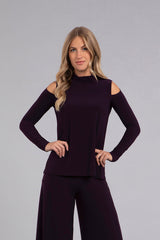 Turtle Neck Cut Out Shoulder Top