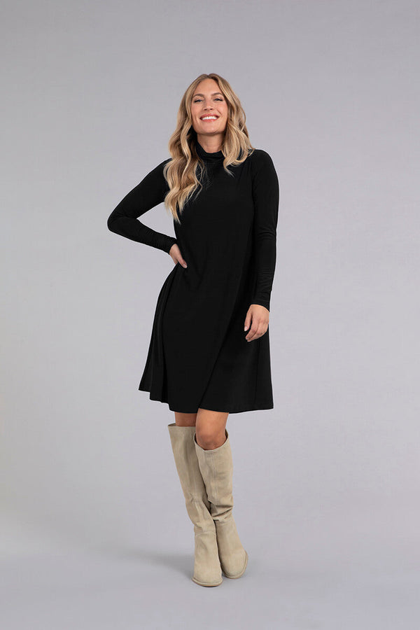Turtle Neck Trapeze Dress | Black