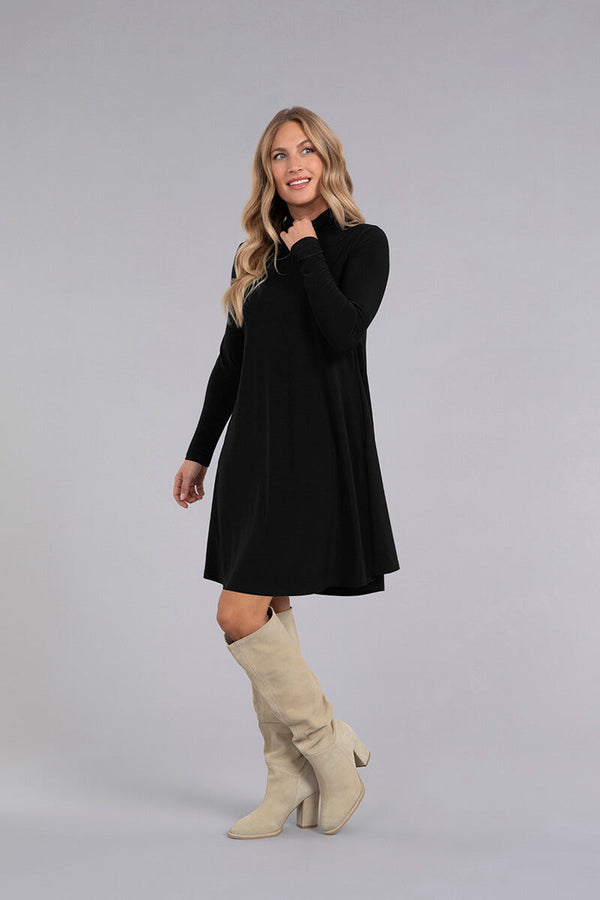 Turtle Neck Trapeze Dress | Black