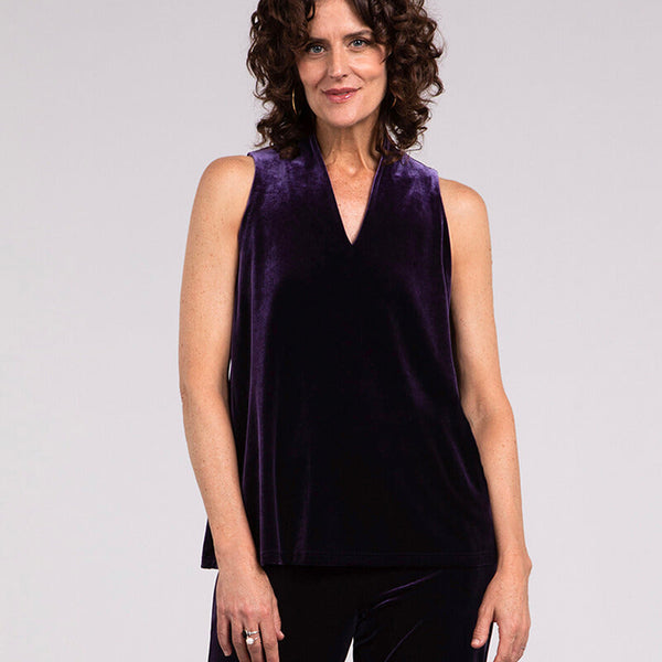 Velvet Deep V Trapeze Tank, Plum