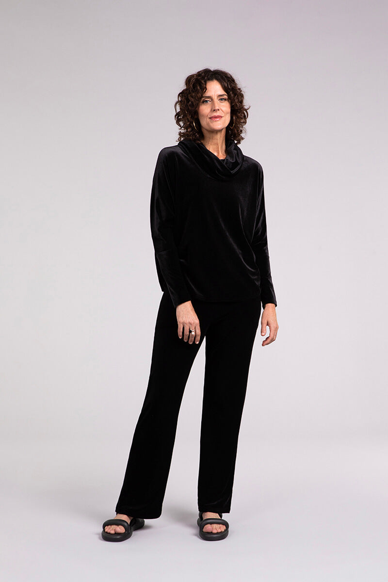 Velvet Nu Cinch Cowl Neck Top | Black