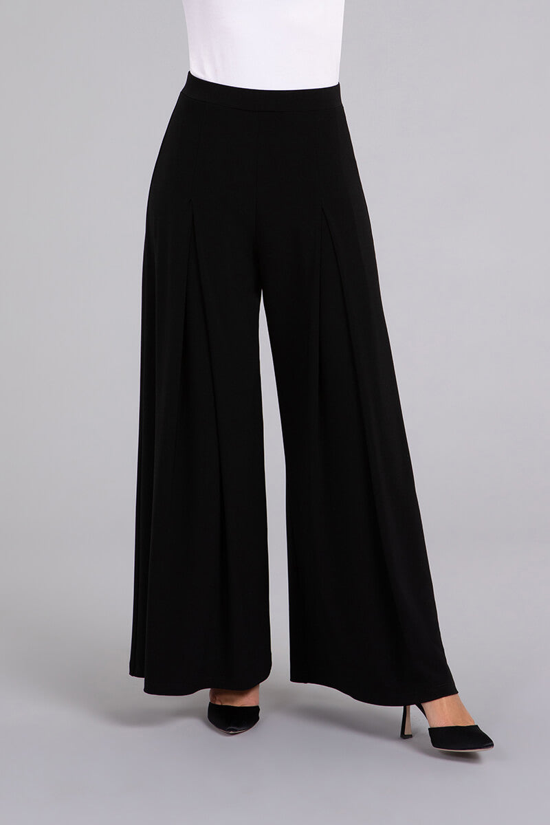 Womens Black Wide Leg Pleated Palazzo Pants High Waisted Flare Trousers  Clubwear at  Women's Clothing store