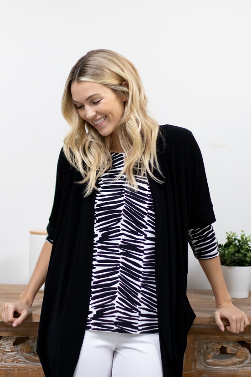 Sympli Rapt Back Boxy Cardigan Black 2