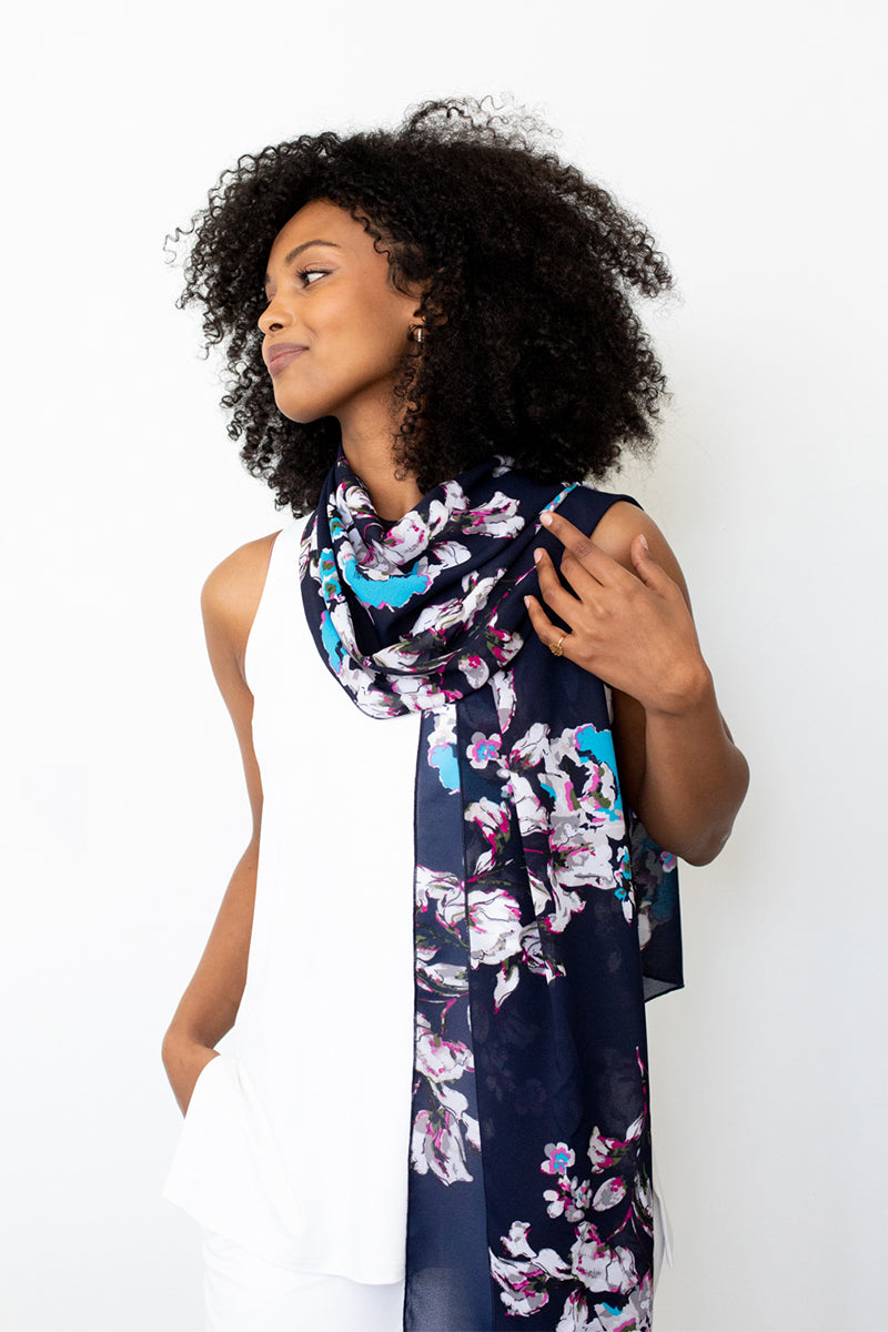 Whisper Scarf Navy Floral