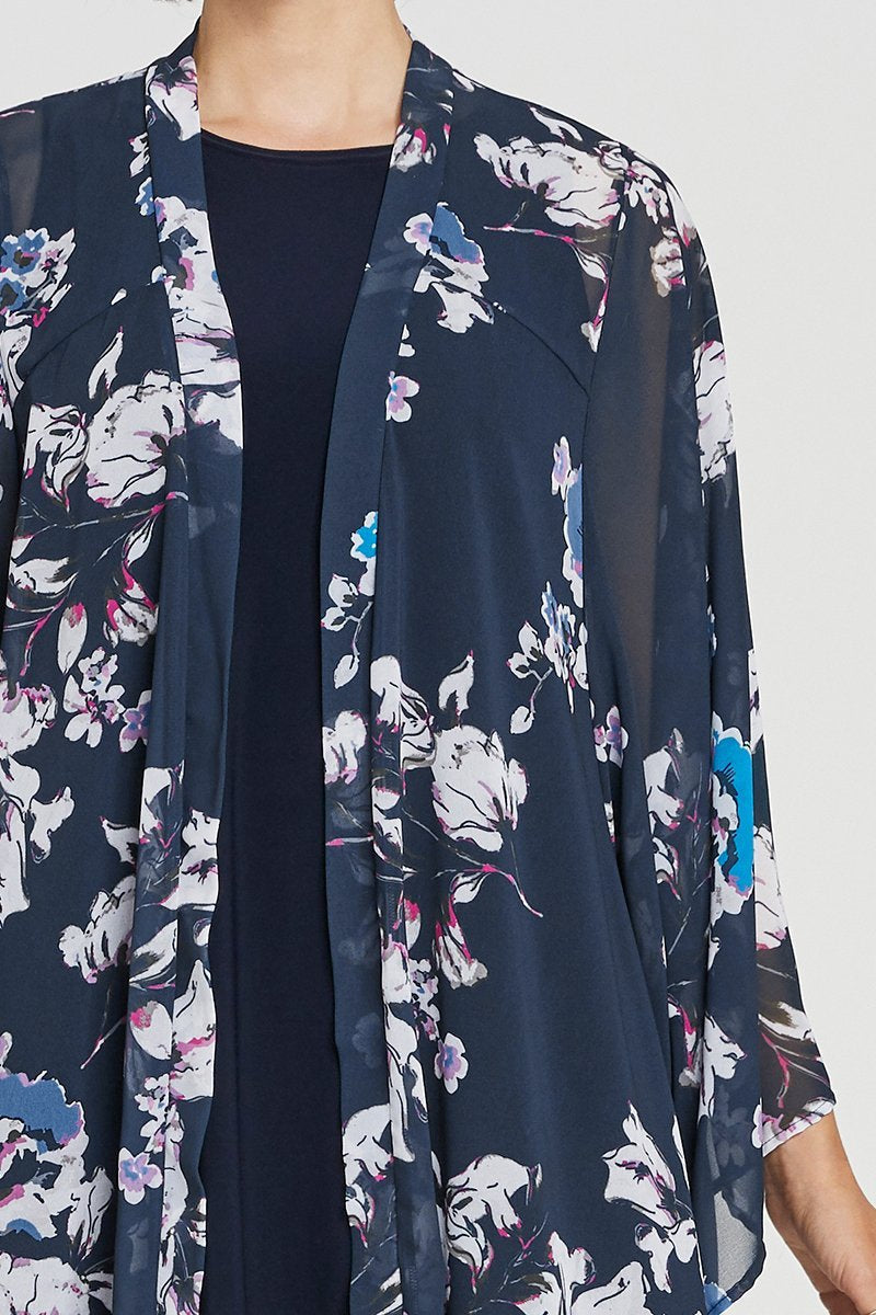 Whisper Long Kimono Navy Floral Sympli