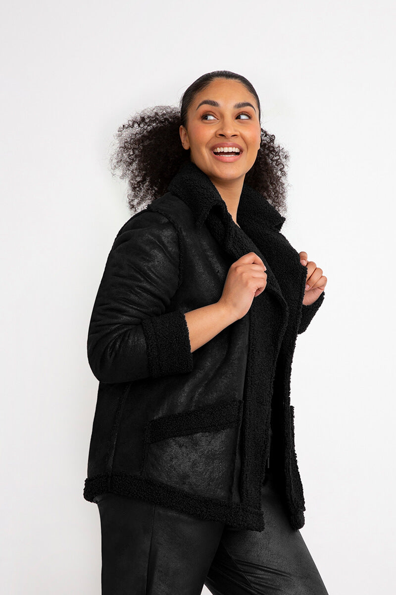 Plus size black on sale faux fur coat