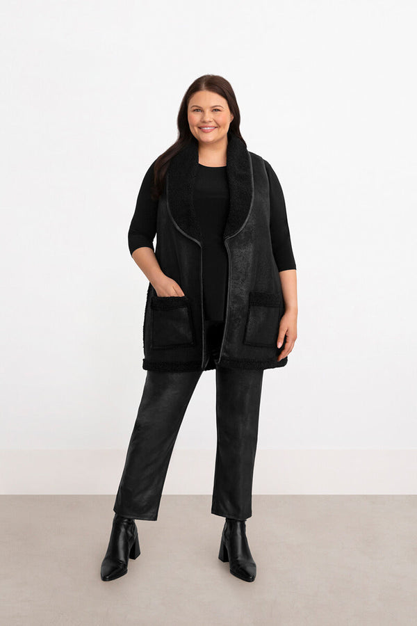 Boucle Shearling Faux Leather Vest Plus | Black