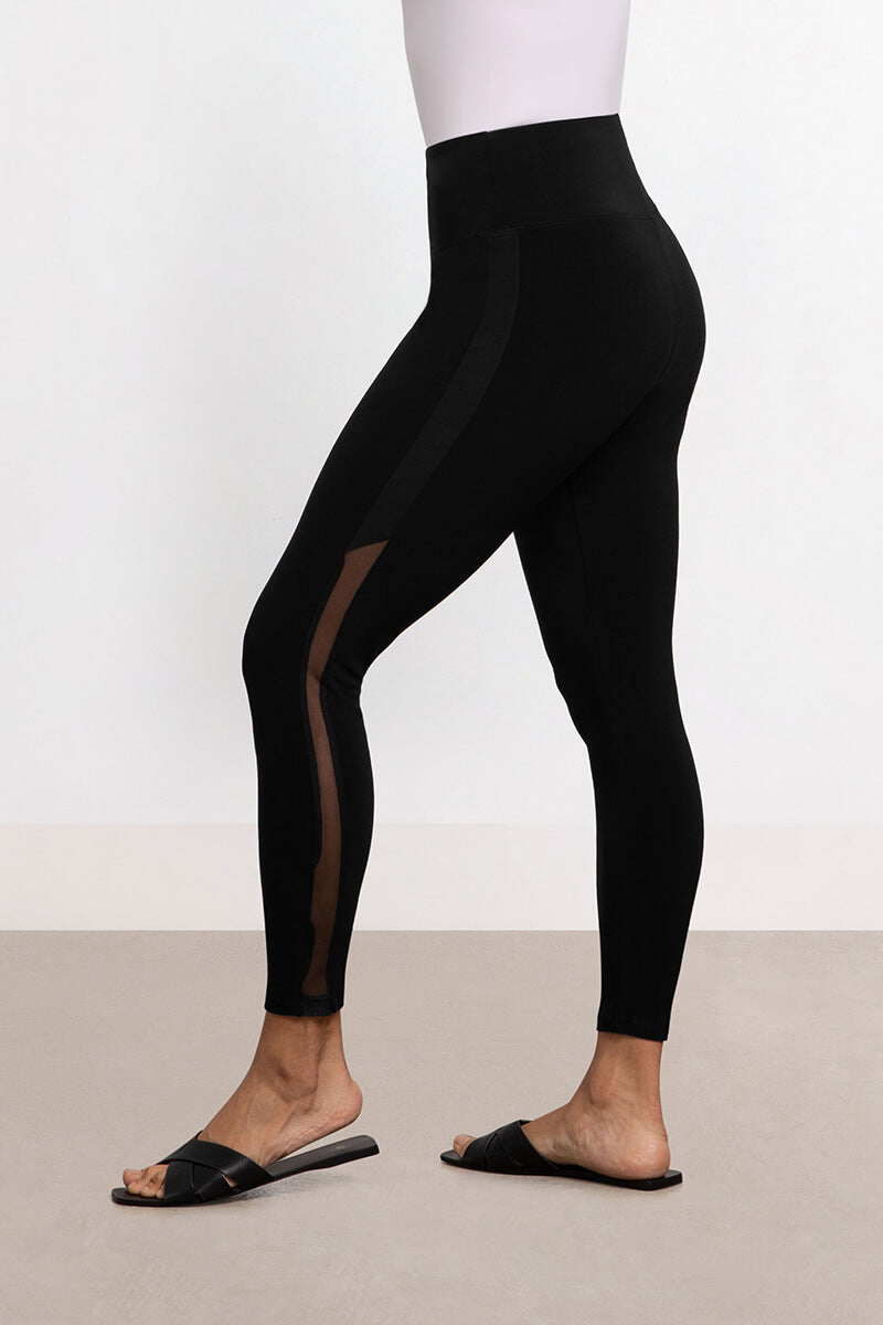 Leggings sports women's black with put tulle in supplex signed Fiber.