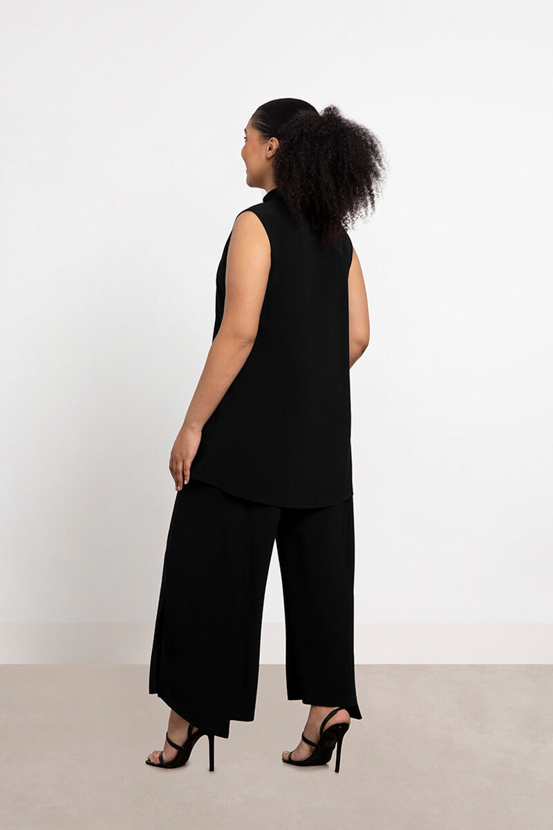 Sleeveless Mock Neck Slit Tunic | Black | Sympli